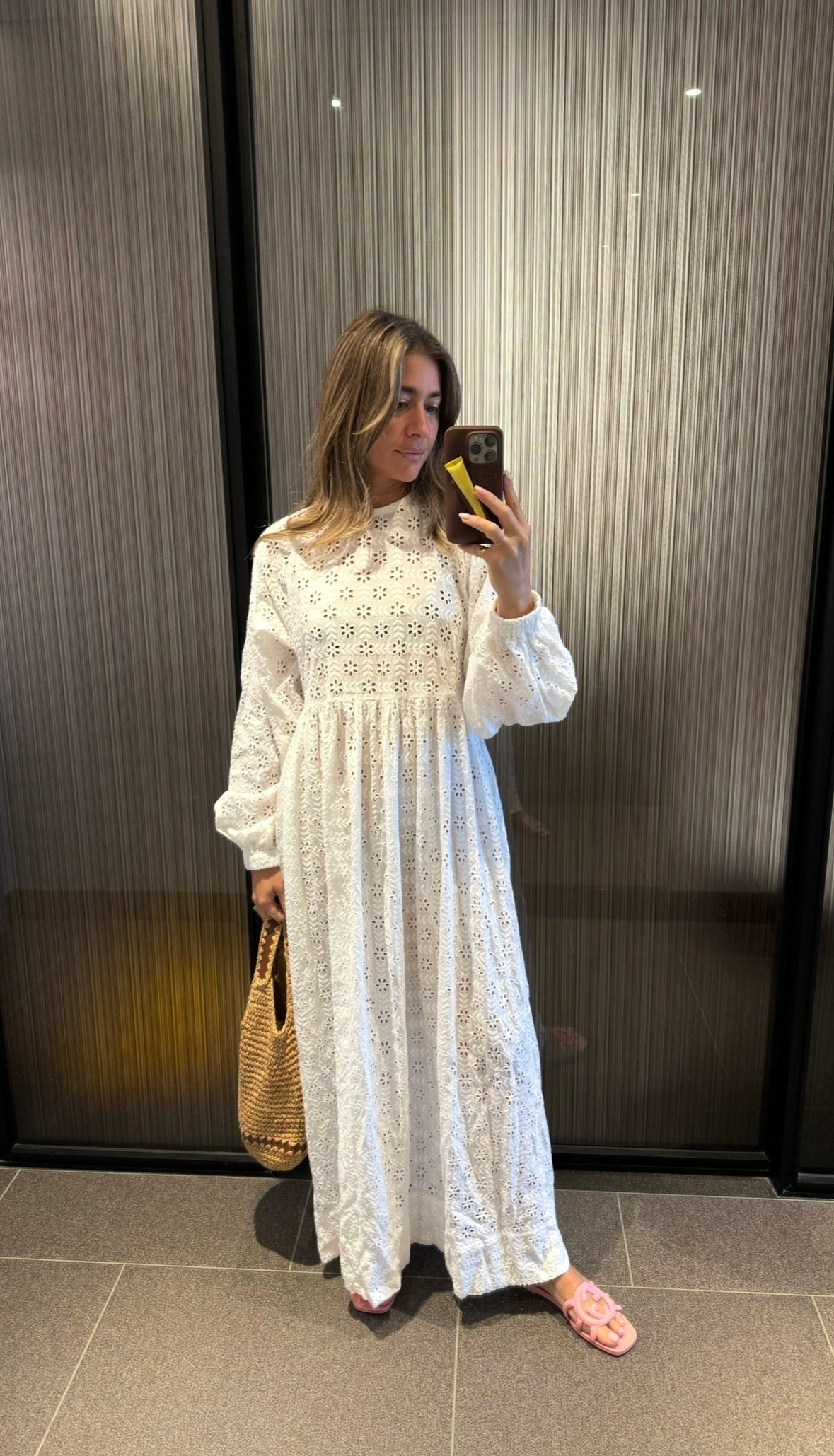 Broderie Balloon Sleeve Gathered Dress - Isabella Longginou
