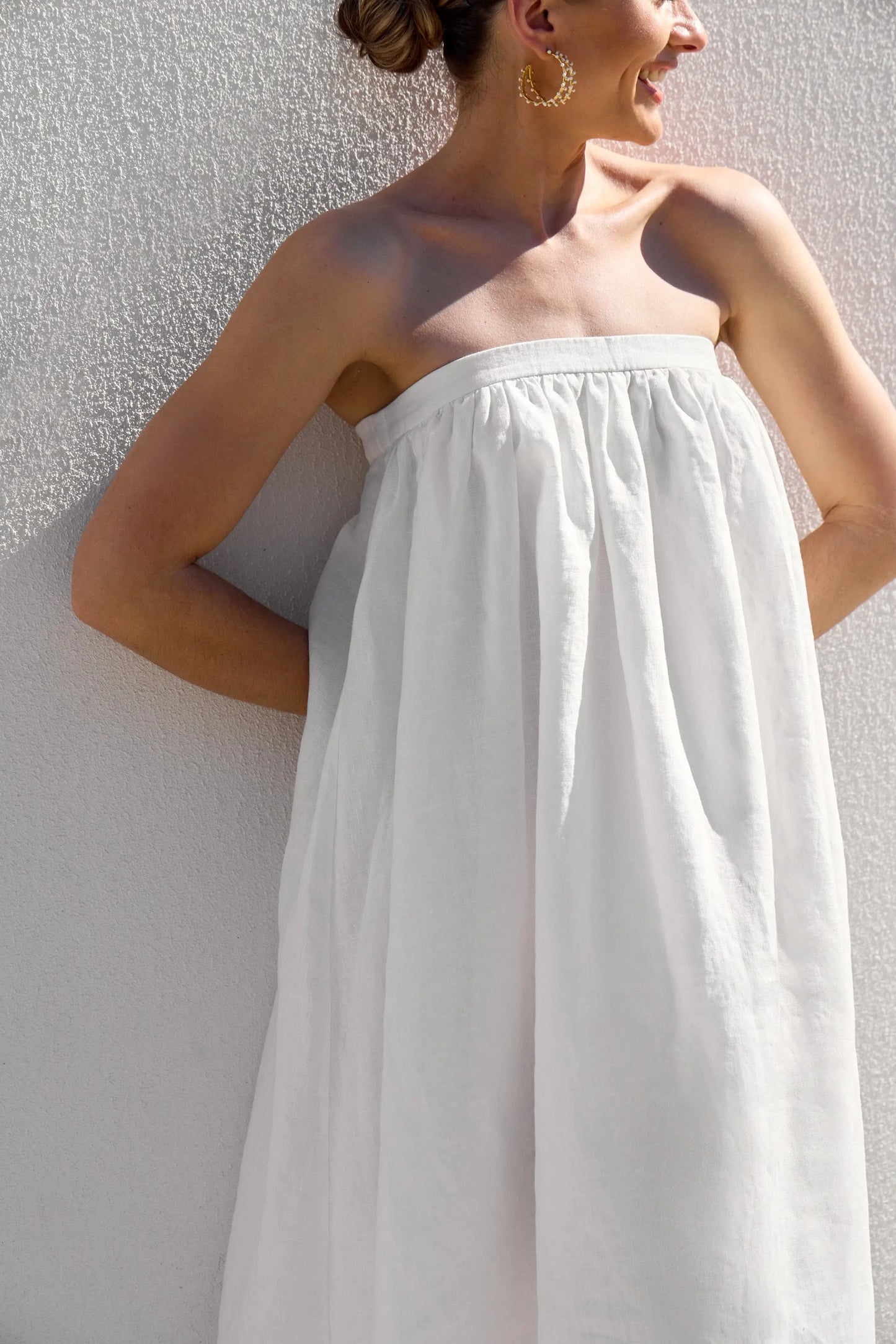 White Strapless Gathered Dress Isabella Longginou