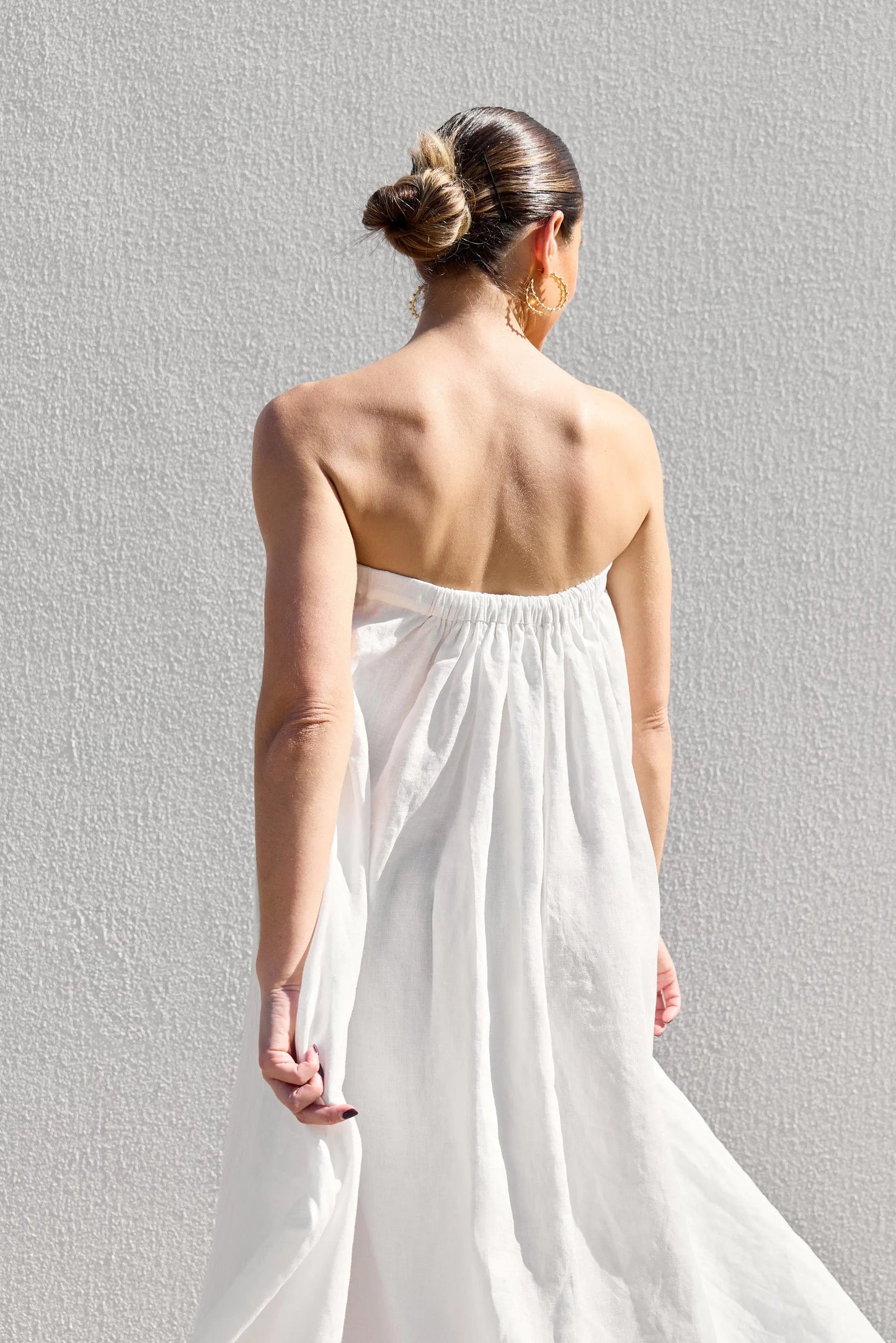 White Strapless Gathered Dress Isabella Longginou