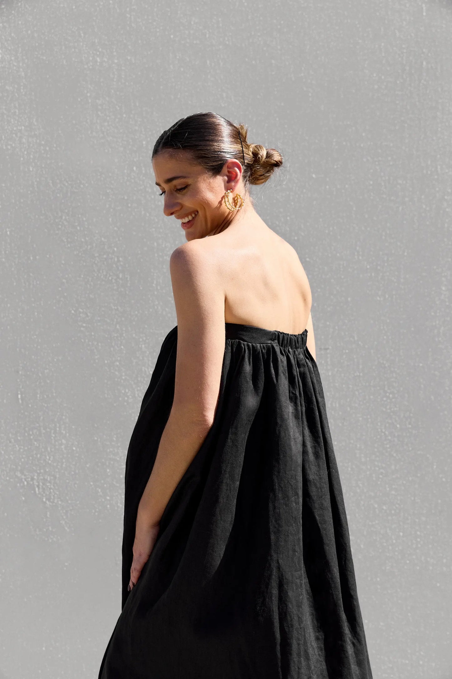 Black Strapless Gathered Dress Isabella Longginou