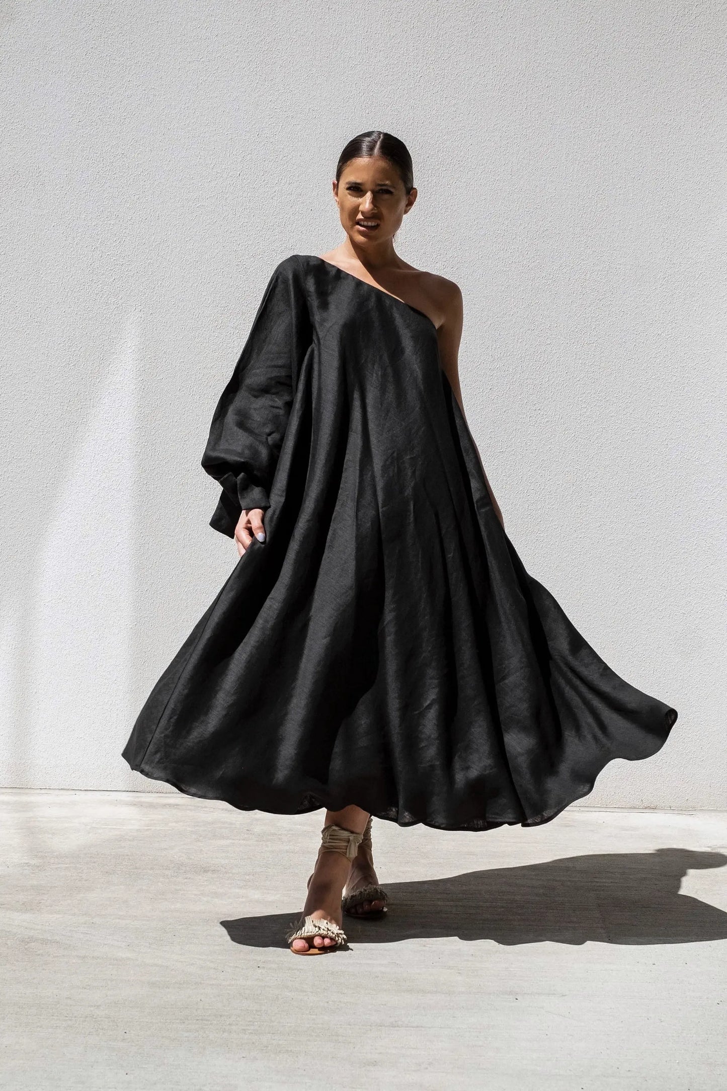 Black Balloon Sleeve Swing Dress Isabella Longginou
