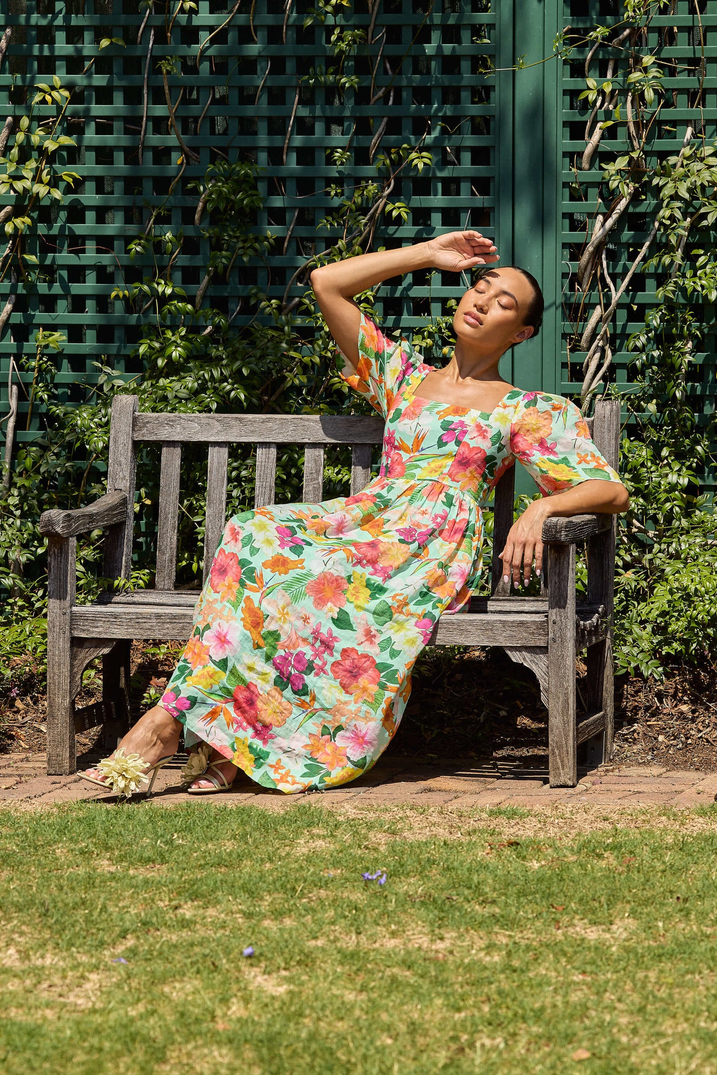 Hibiscus Pleated Sleeve Gathered Dress Isabella Longginou