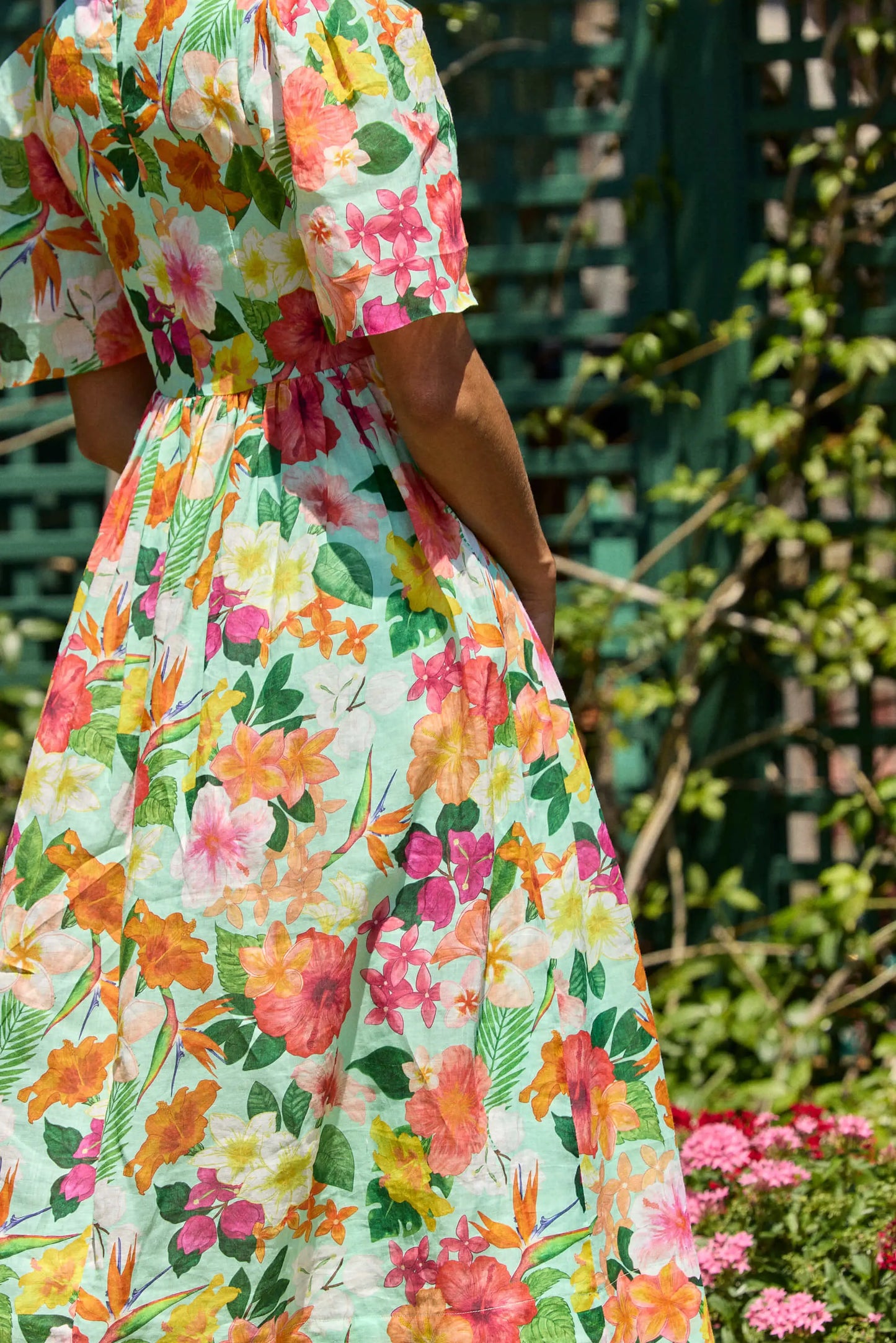 Hibiscus Pleated Sleeve Gathered Dress Isabella Longginou