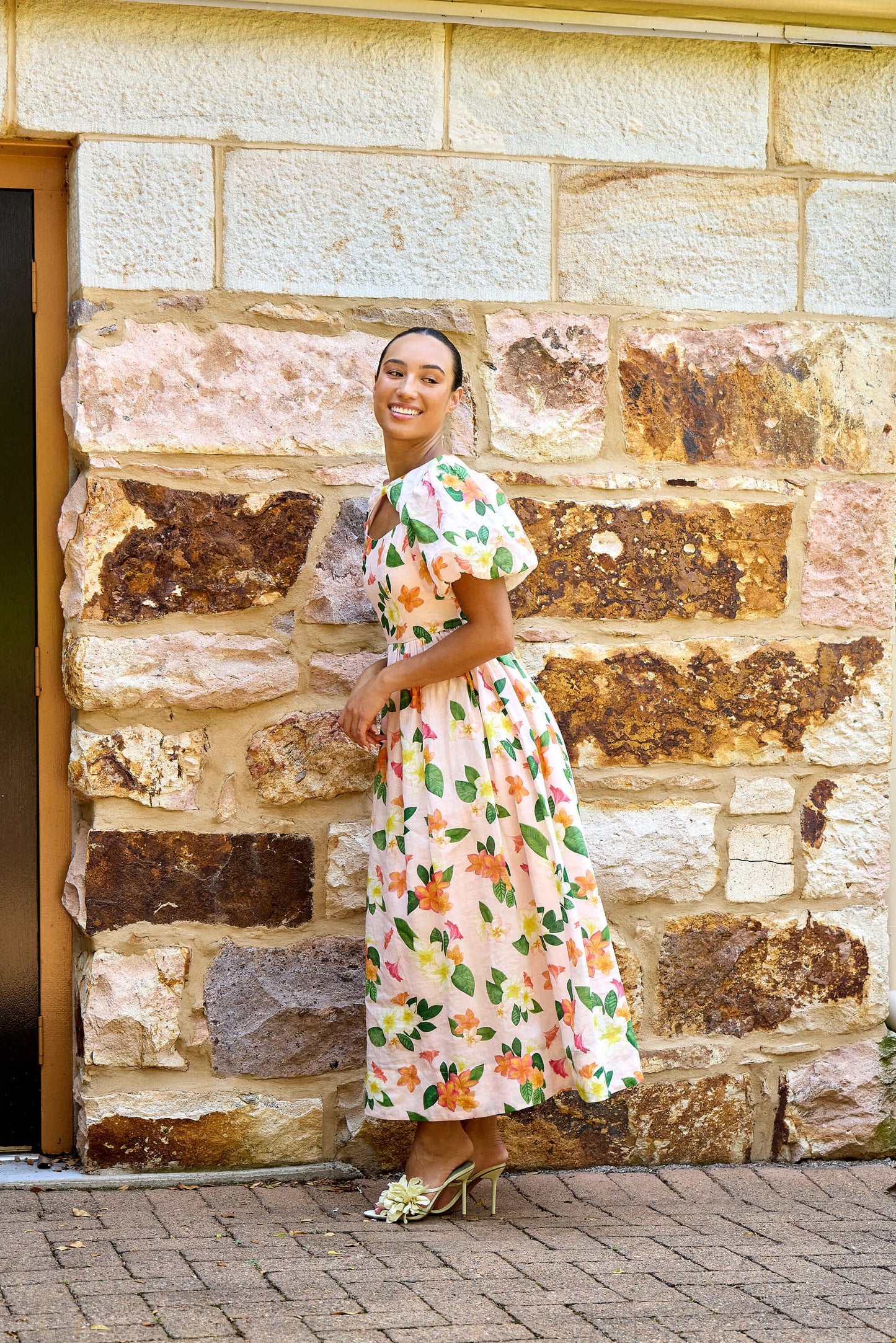 Frangipani Puff Sleeve Dress Isabella Longginou