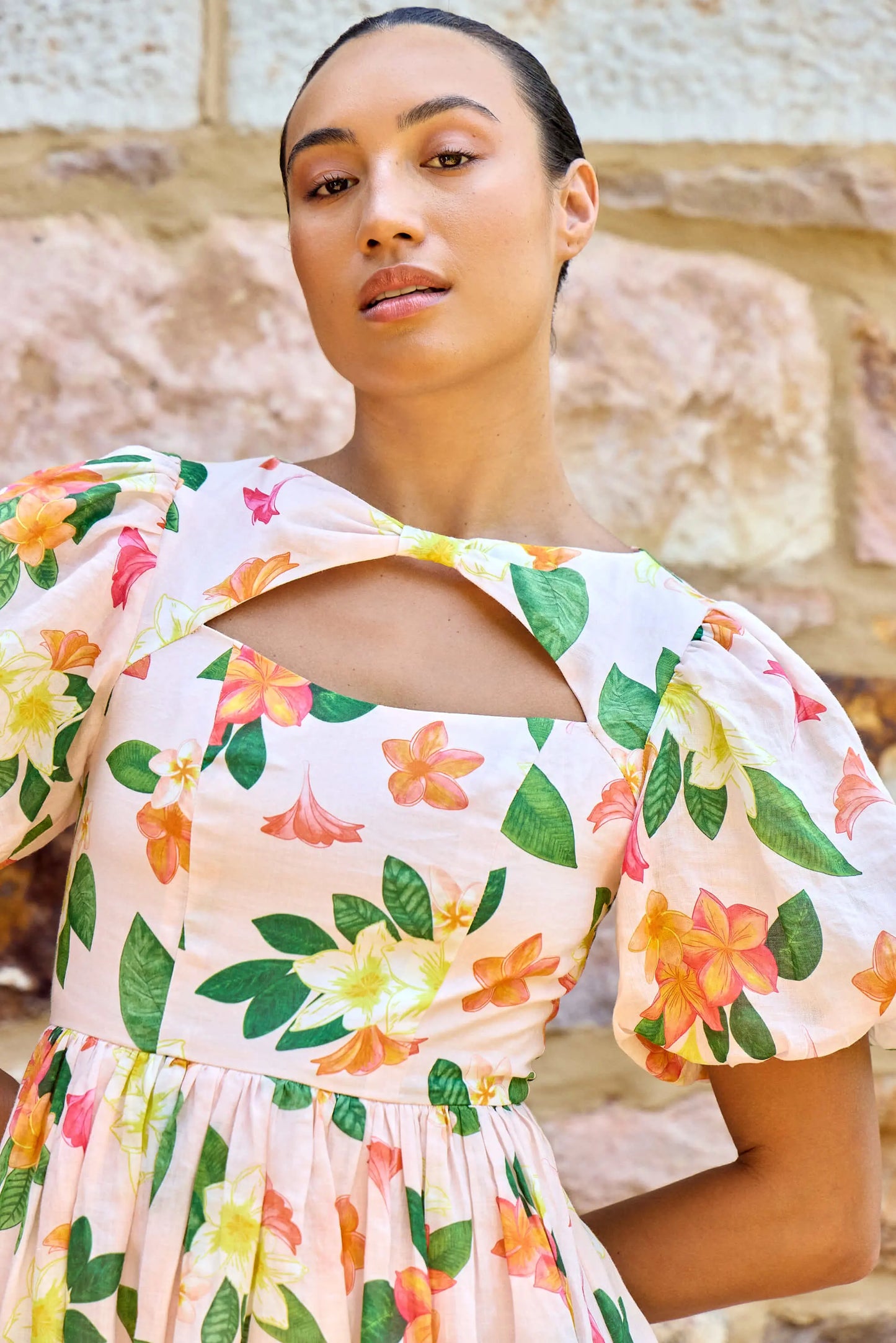 Frangipani Puff Sleeve Dress Isabella Longginou
