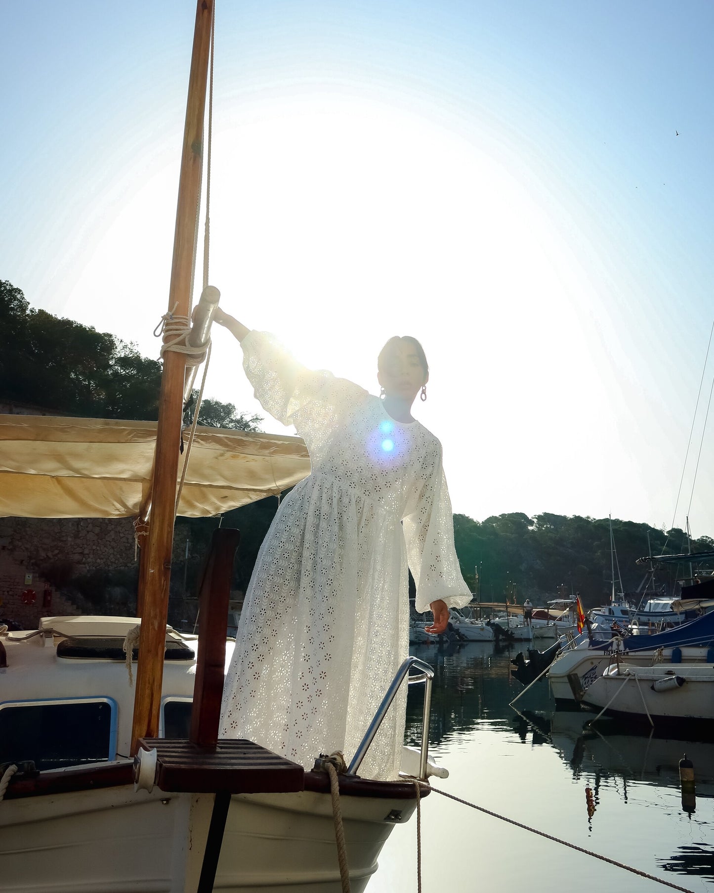 Broderie Balloon Sleeve Gathered Dress — Del Mare drop 2 — Isabella Longginou