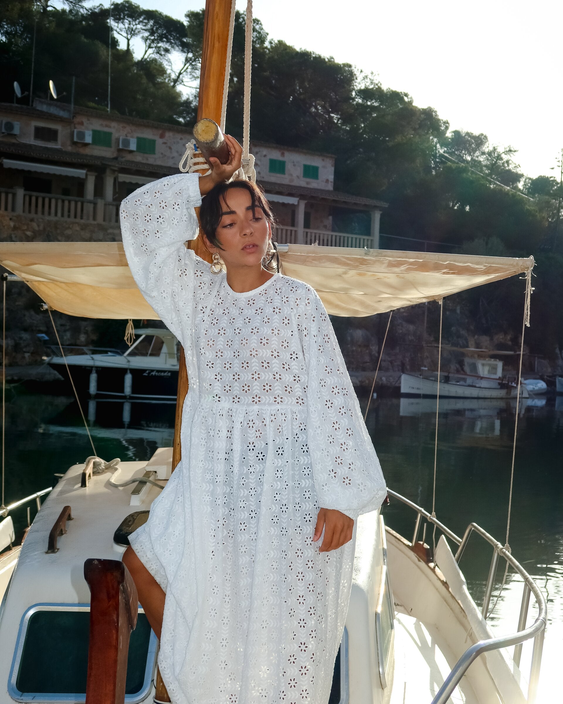 LE’RURE Plume broderie balloon dress Broderie Balloon Sleeve Gathered Dress - Isabella Longginou