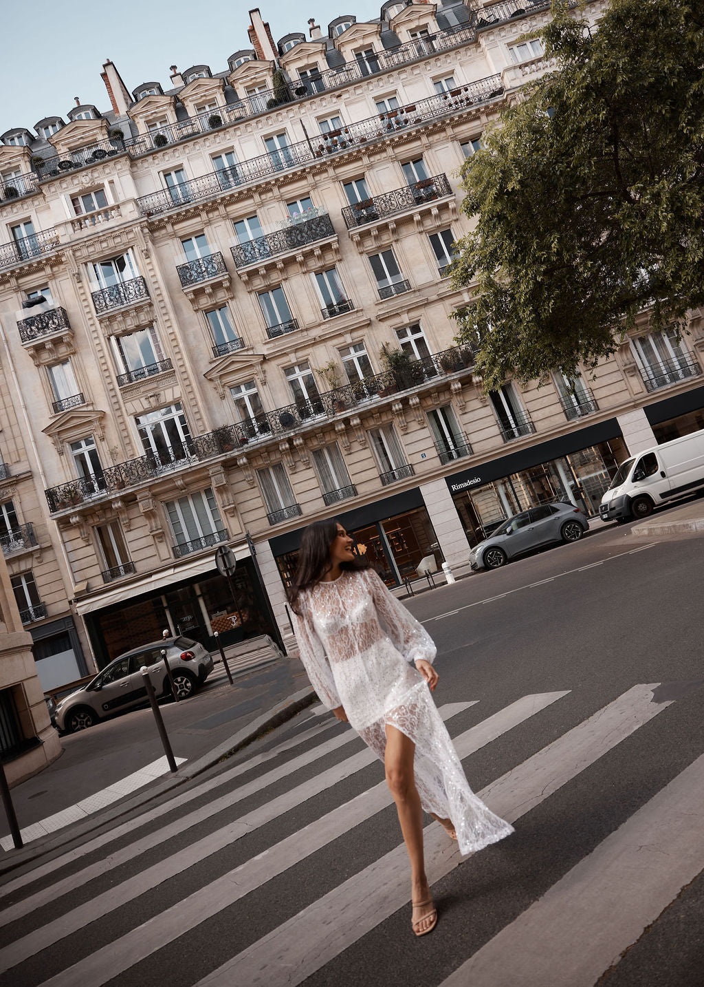 Sheer Sequin Balloon Sleeve Shift