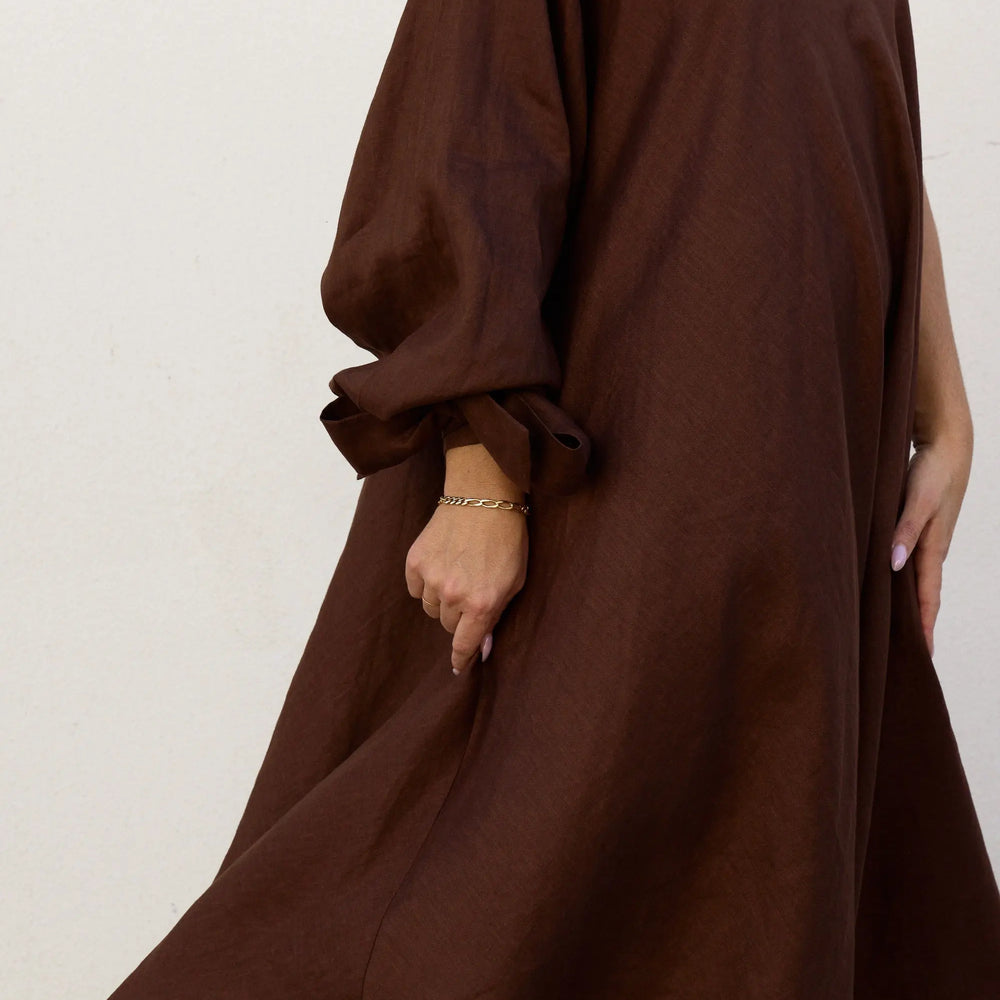 Chocolate Balloon Sleeve Swing Dress - Isabella Longginou Chocolate Balloon Sleeve Swing Dress - Isabella Longginou