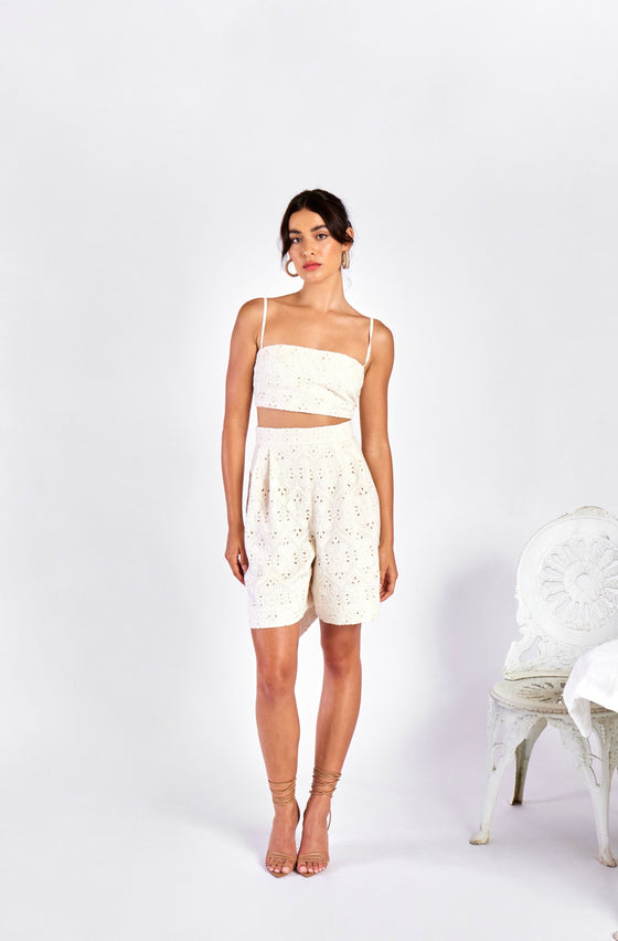 Broderie Pleated Shorts