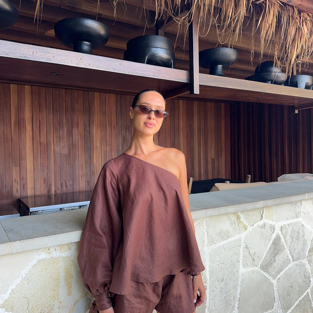Chocolate OS Balloon Sleeve Swing Top Isabella Longginou