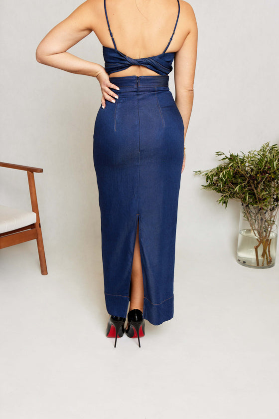 Denim Fitted Pencil Skirt