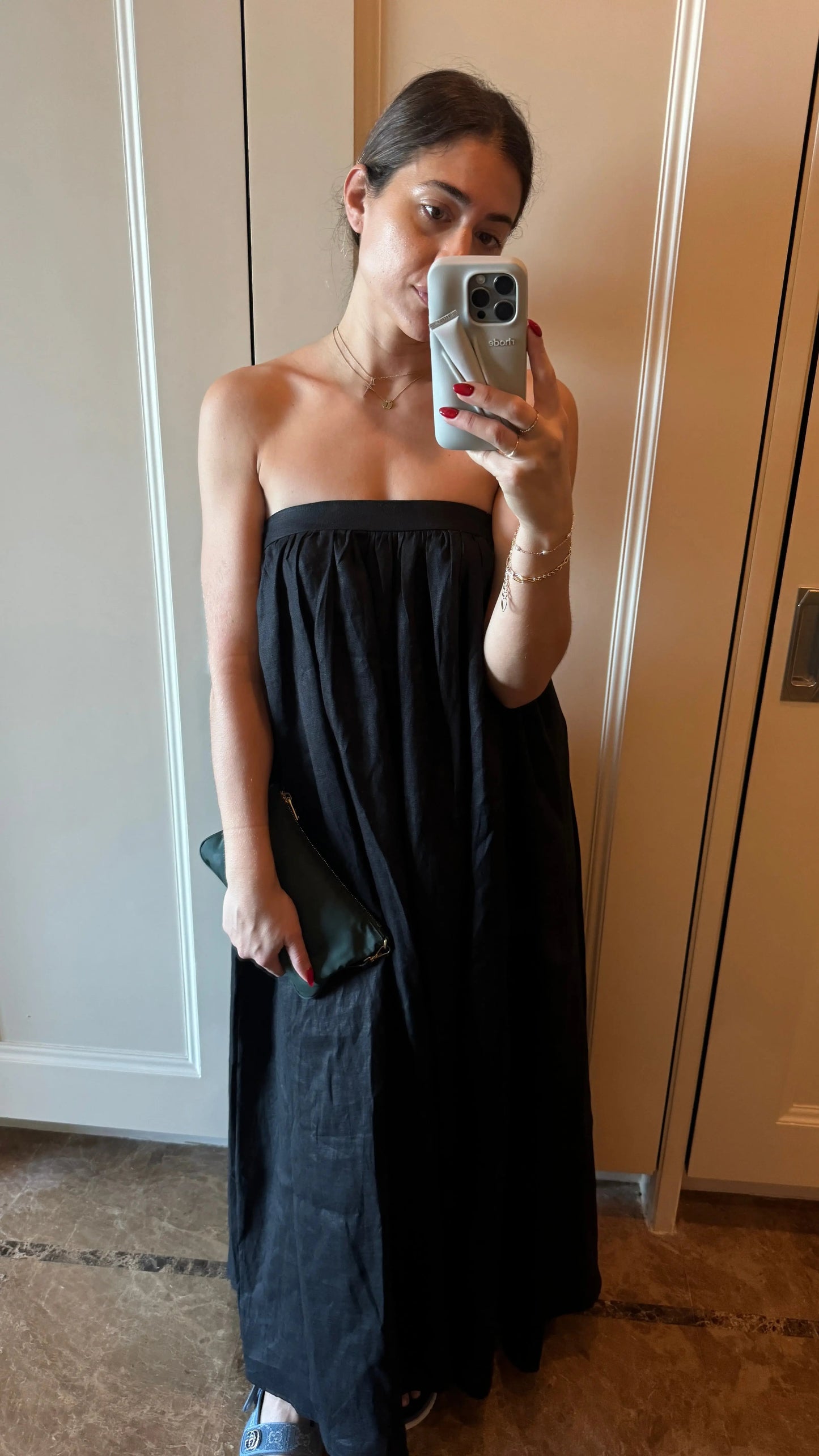 Black Strapless Gathered Dress Isabella Longginou