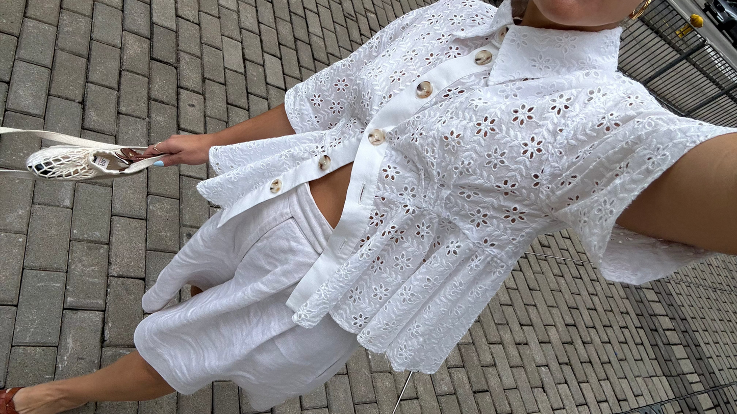 Broderie Flounce Button-Up