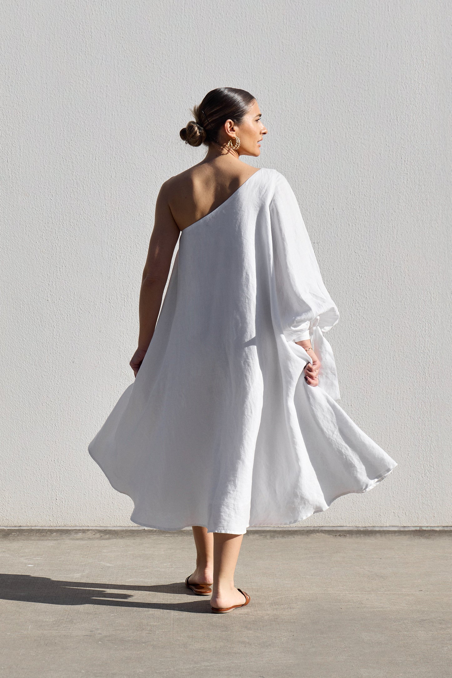 White Balloon Sleeve Swing Dress