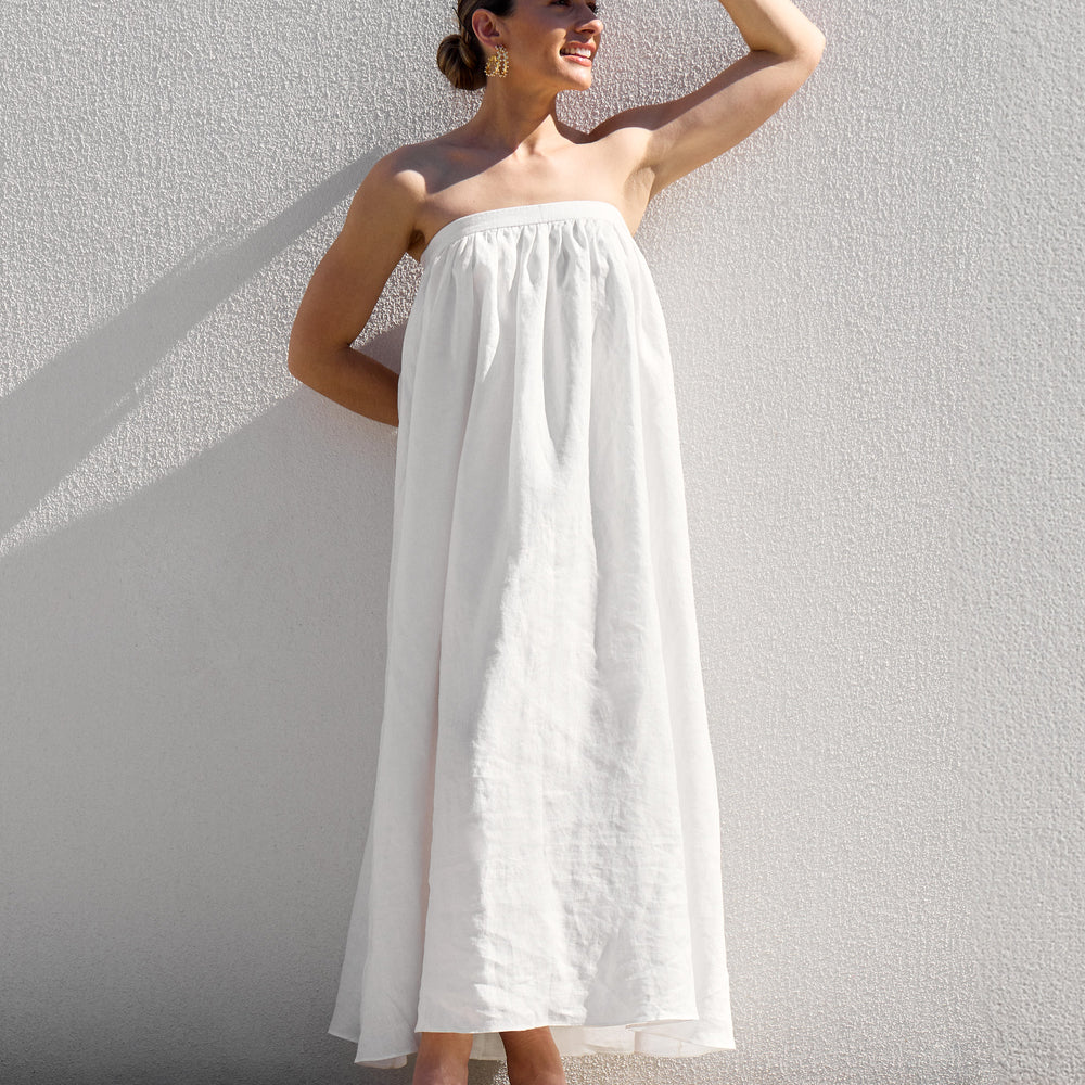 White Strapless Gathered Dress