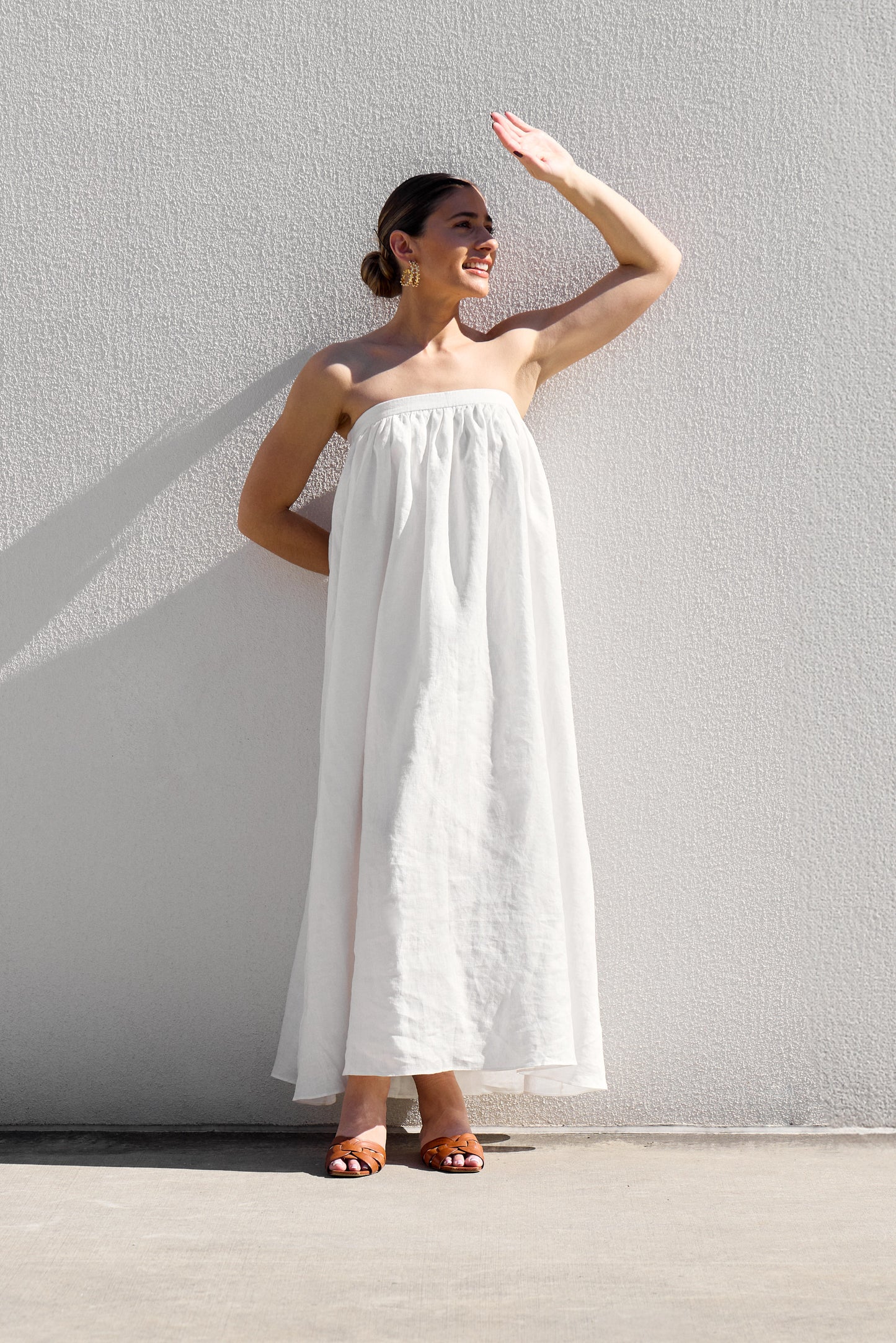 White Strapless Gathered Dress