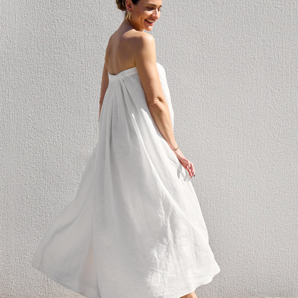 White Strapless Gathered Dress