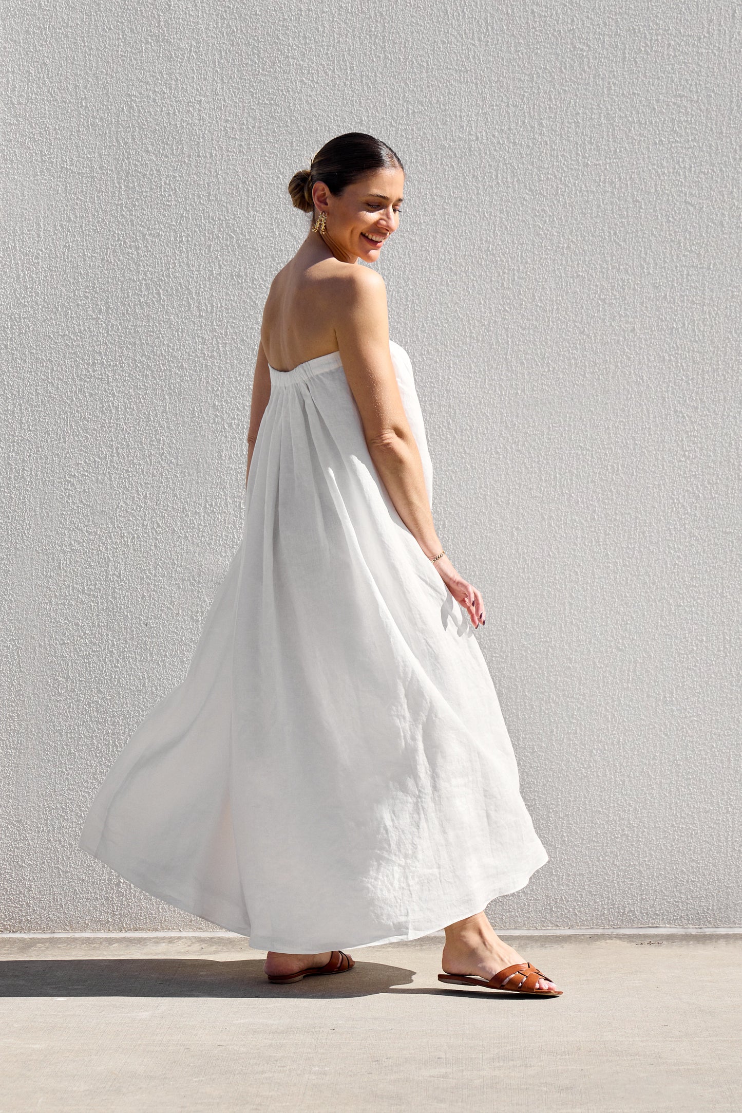 White Strapless Gathered Dress