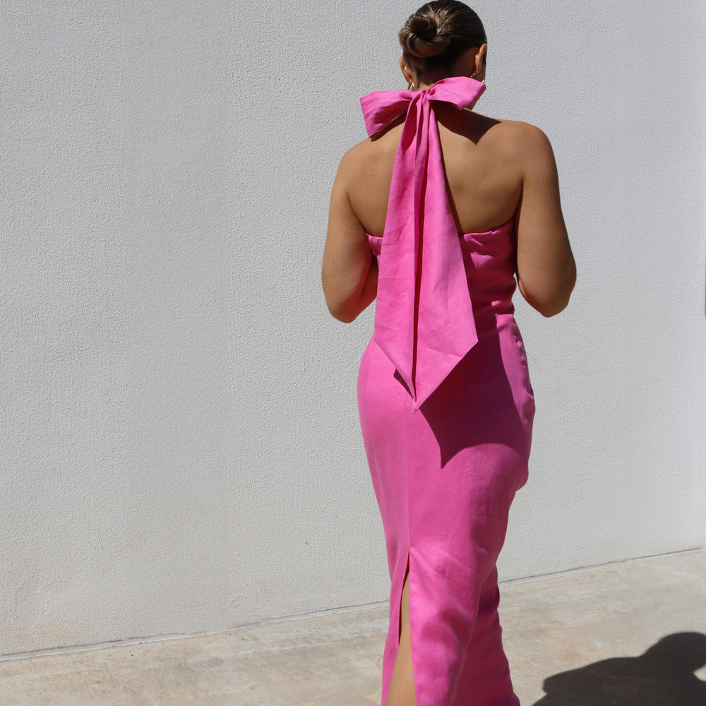
                      
                        Pink Halter Pencil Dress
                      
                    