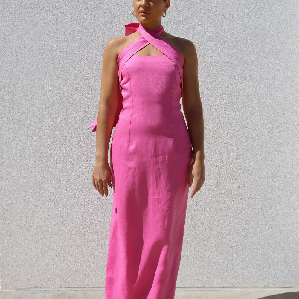 
                      
                        Pink Halter Pencil Dress
                      
                    