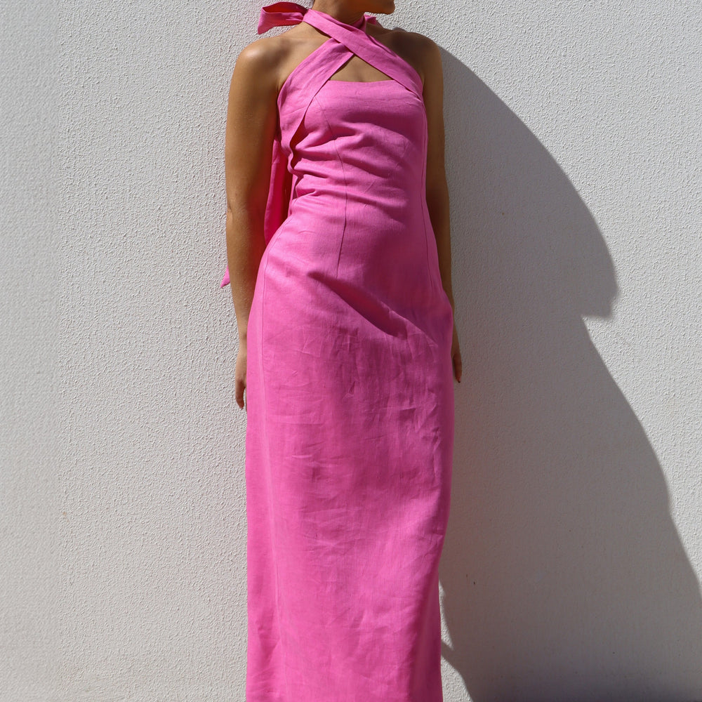 
                      
                        Pink Halter Pencil Dress
                      
                    