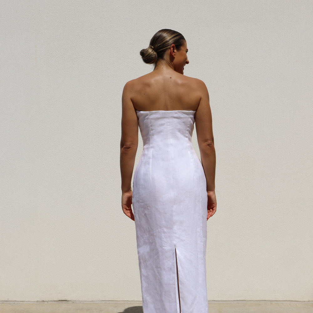 
                      
                        White Strapless Pencil Dress
                      
                    