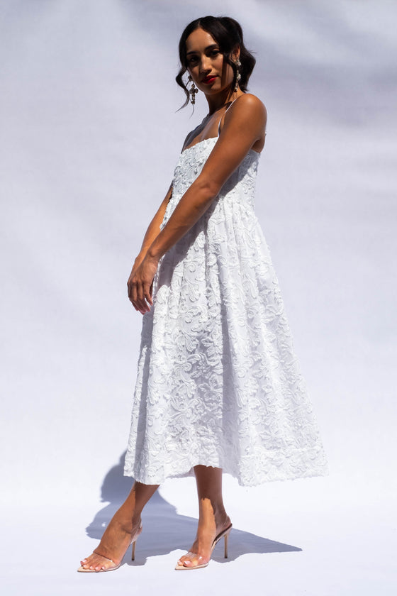 White Textured Drop Waist Dress