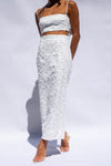 White Textured Fitted Pencil Skirt