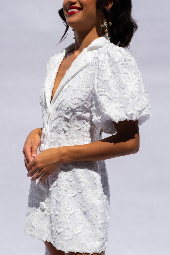 White Textured Jacket Dress